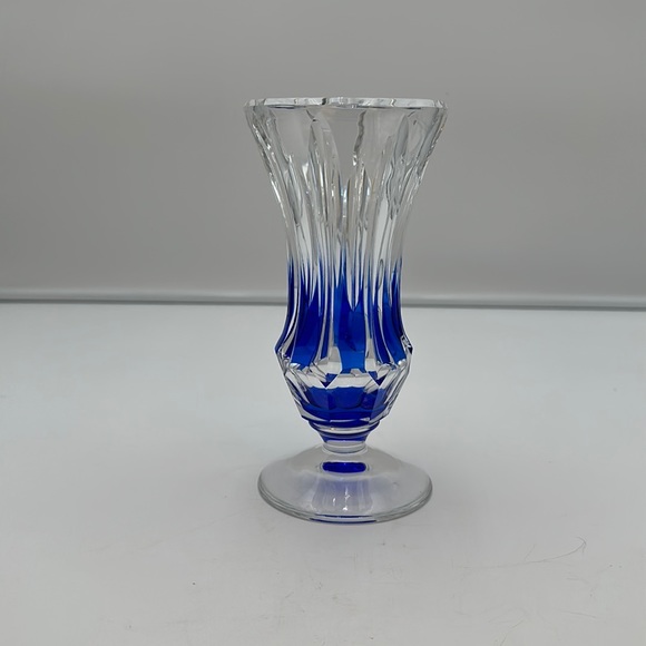 Art Deco Cobalt Blue Cut to Clear CRYSTAL VASE - Picture 2 of 16